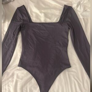 Babaton Gray Bodysuit with Square Neckline